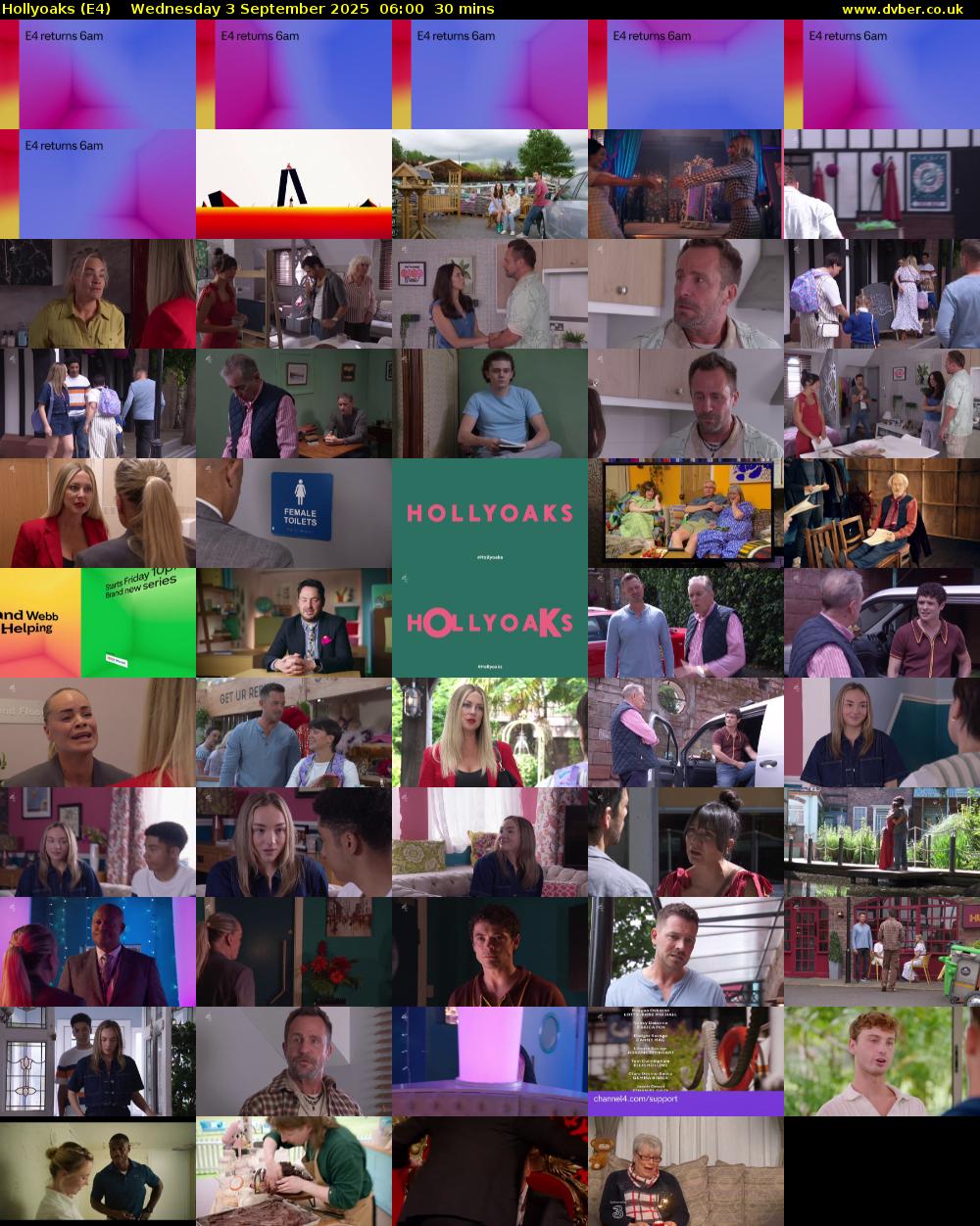 Hollyoaks (E4) Wednesday 3 September 2025 06:00 - 06:30