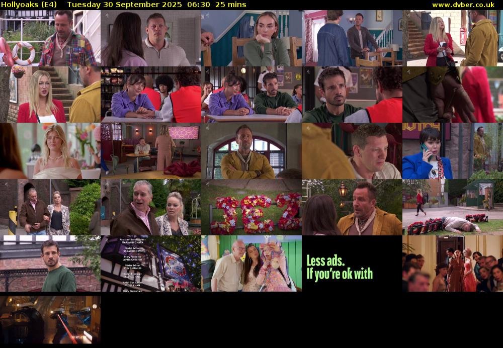 Hollyoaks (E4) Tuesday 30 September 2025 06:30 - 06:55