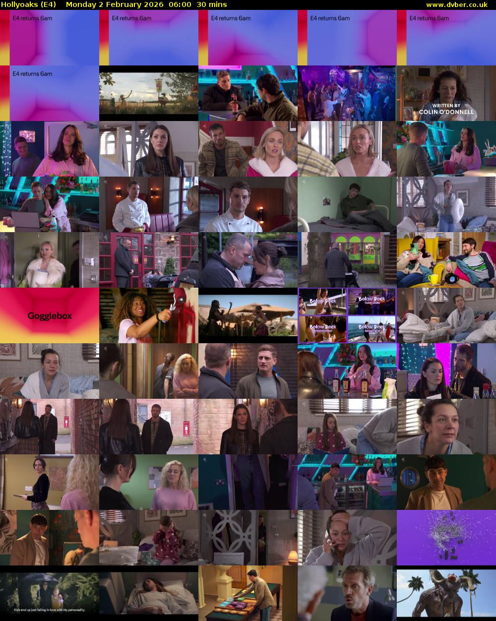 Hollyoaks (E4) Monday 2 February 2026 06:00 - 06:30