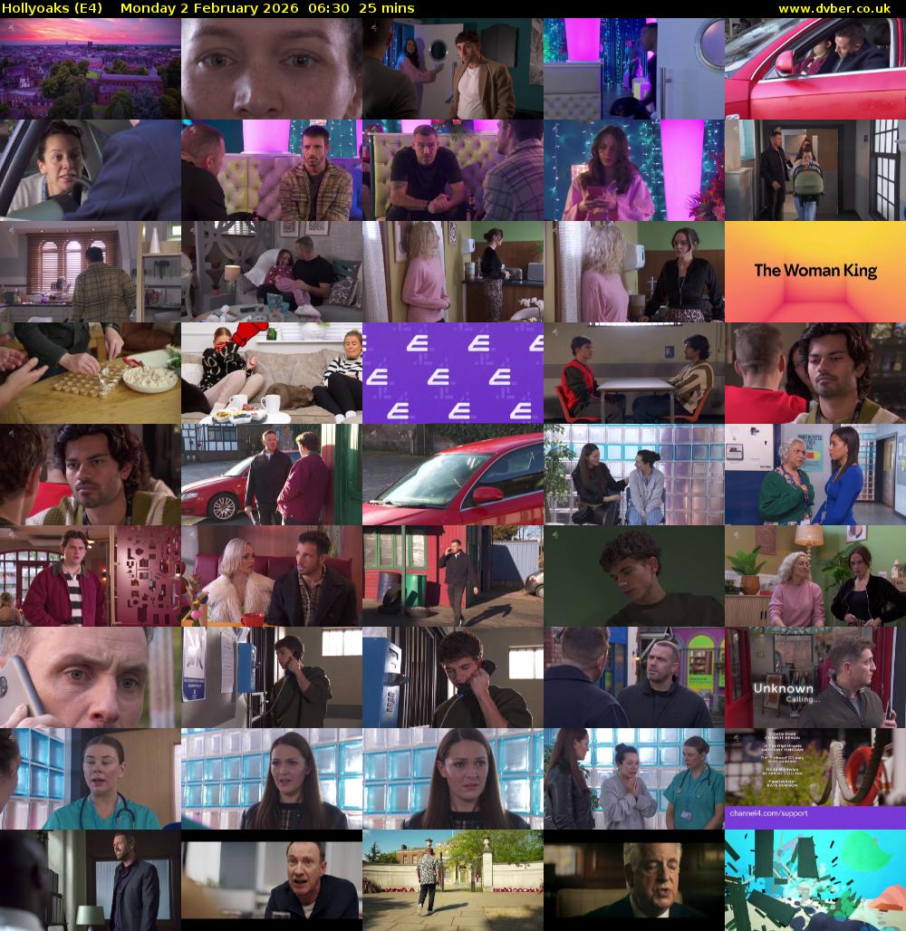 Hollyoaks (E4) Monday 2 February 2026 06:30 - 06:55