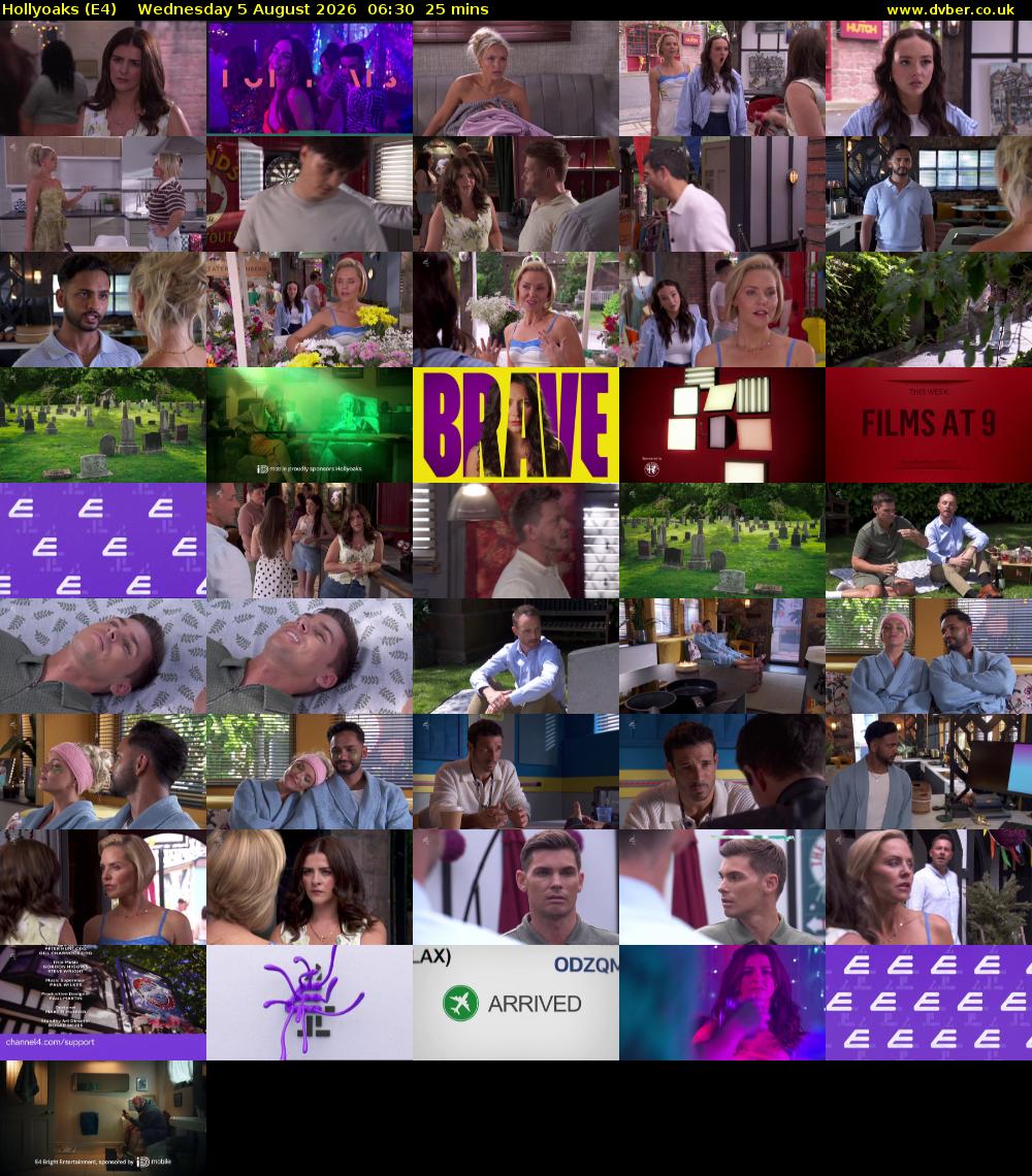 Hollyoaks (E4) Wednesday 5 August 2026 06:30 - 06:55