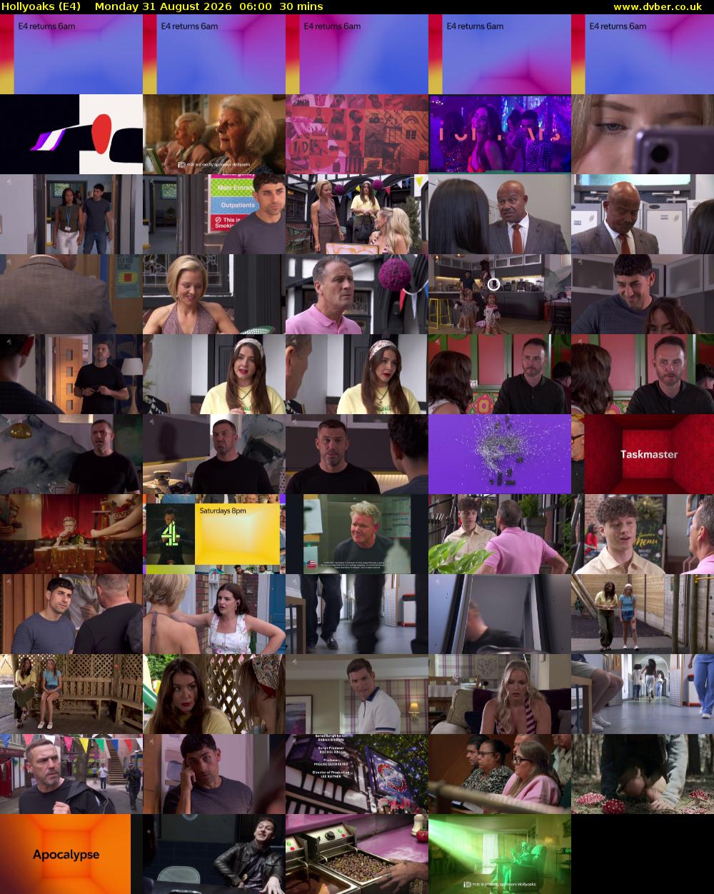 Hollyoaks (E4) Monday 31 August 2026 06:00 - 06:30