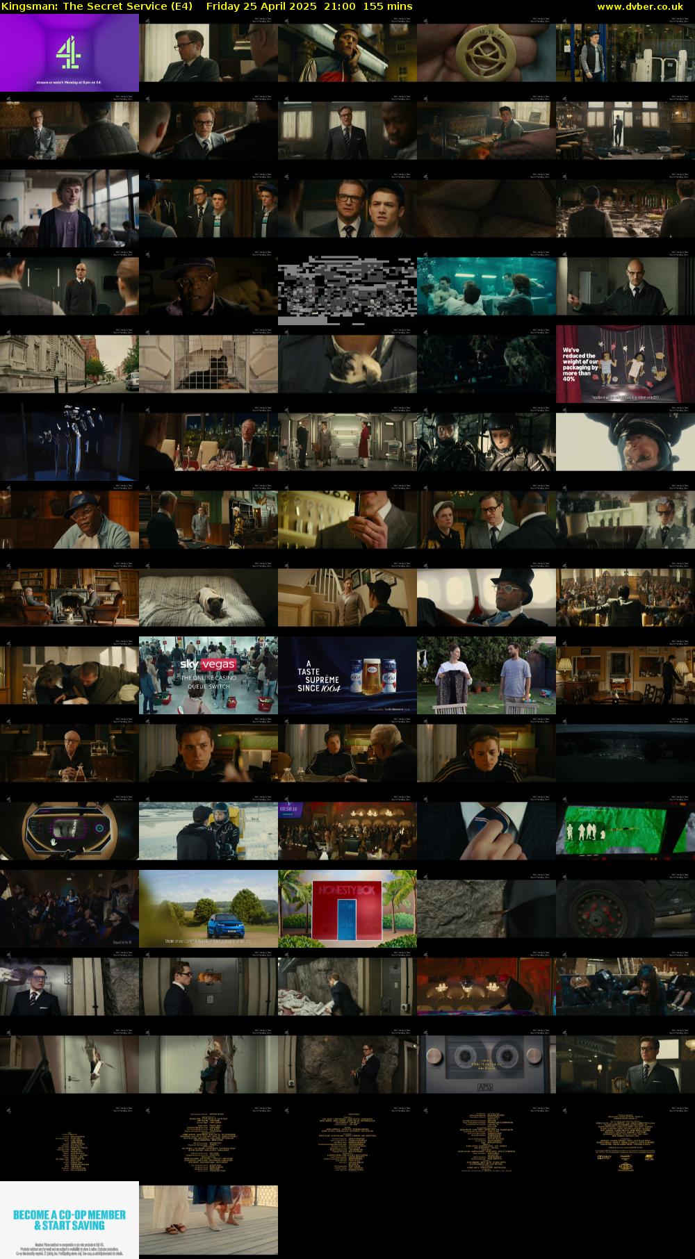 Kingsman: The Secret Service (E4) Friday 25 April 2025 21:00 - 23:35