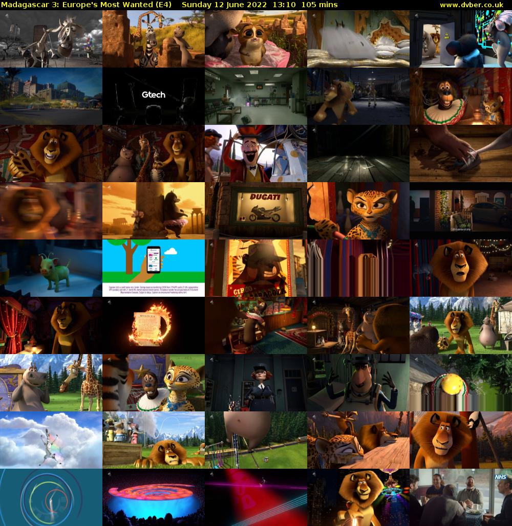 Madagascar 3: Europe's Most Wanted (E4) Sunday 12 June 2022 13:10 - 14:55