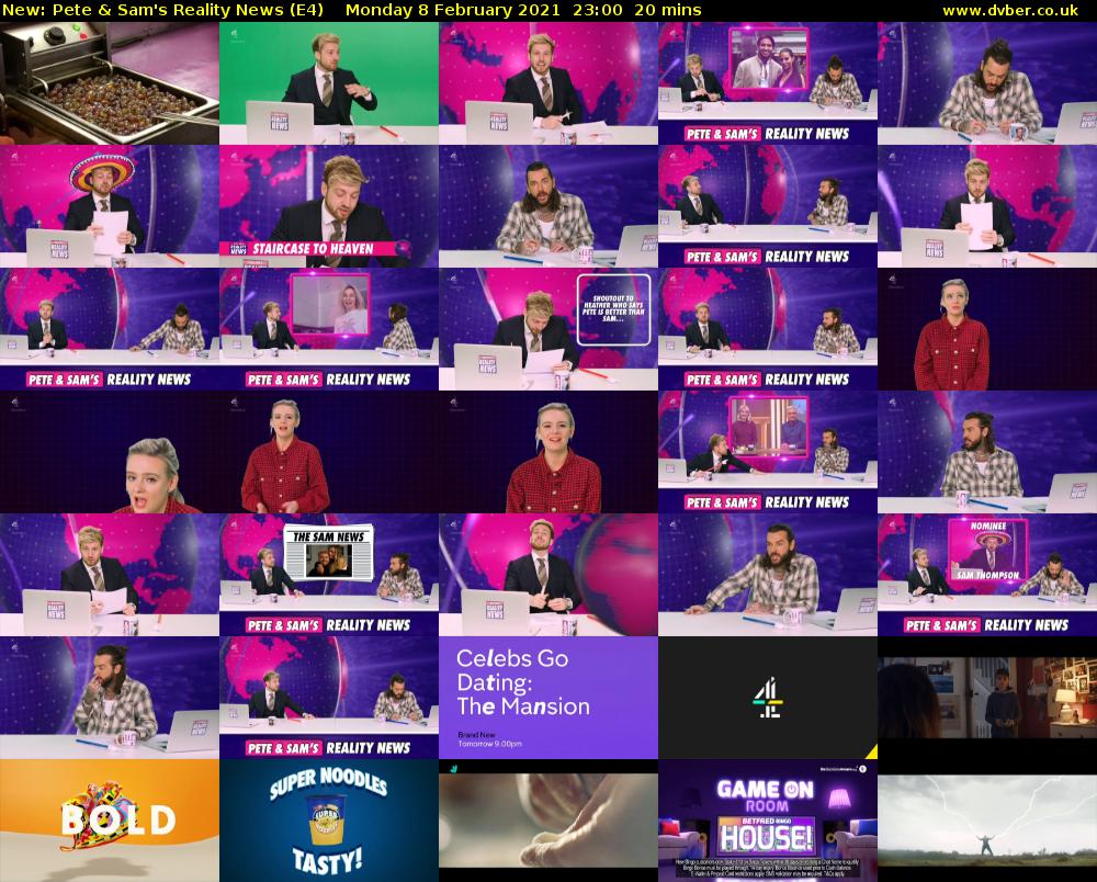 Pete & Sam's Reality News (E4) Monday 8 February 2021 23:00 - 23:20
