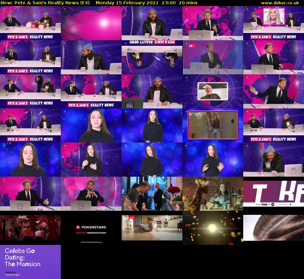 Pete & Sam's Reality News (E4) Monday 15 February 2021 23:00 - 23:20