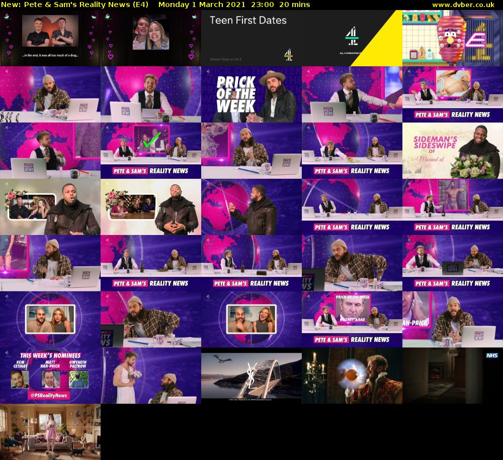 Pete & Sam's Reality News (E4) Monday 1 March 2021 23:00 - 23:20