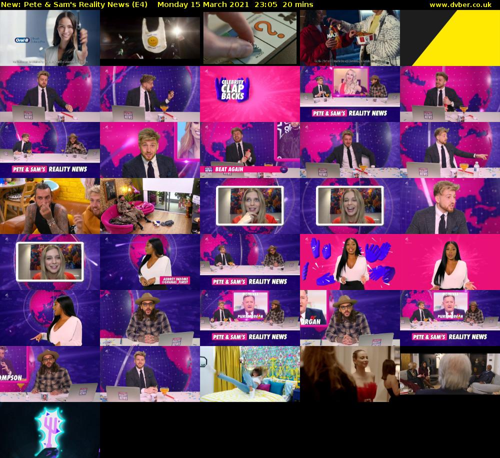 Pete & Sam's Reality News (E4) Monday 15 March 2021 23:05 - 23:25