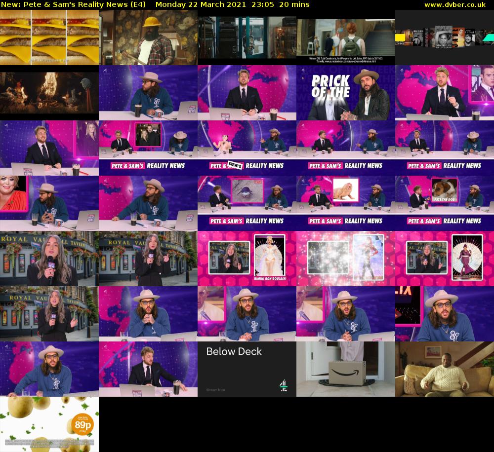 Pete & Sam's Reality News (E4) Monday 22 March 2021 23:05 - 23:25