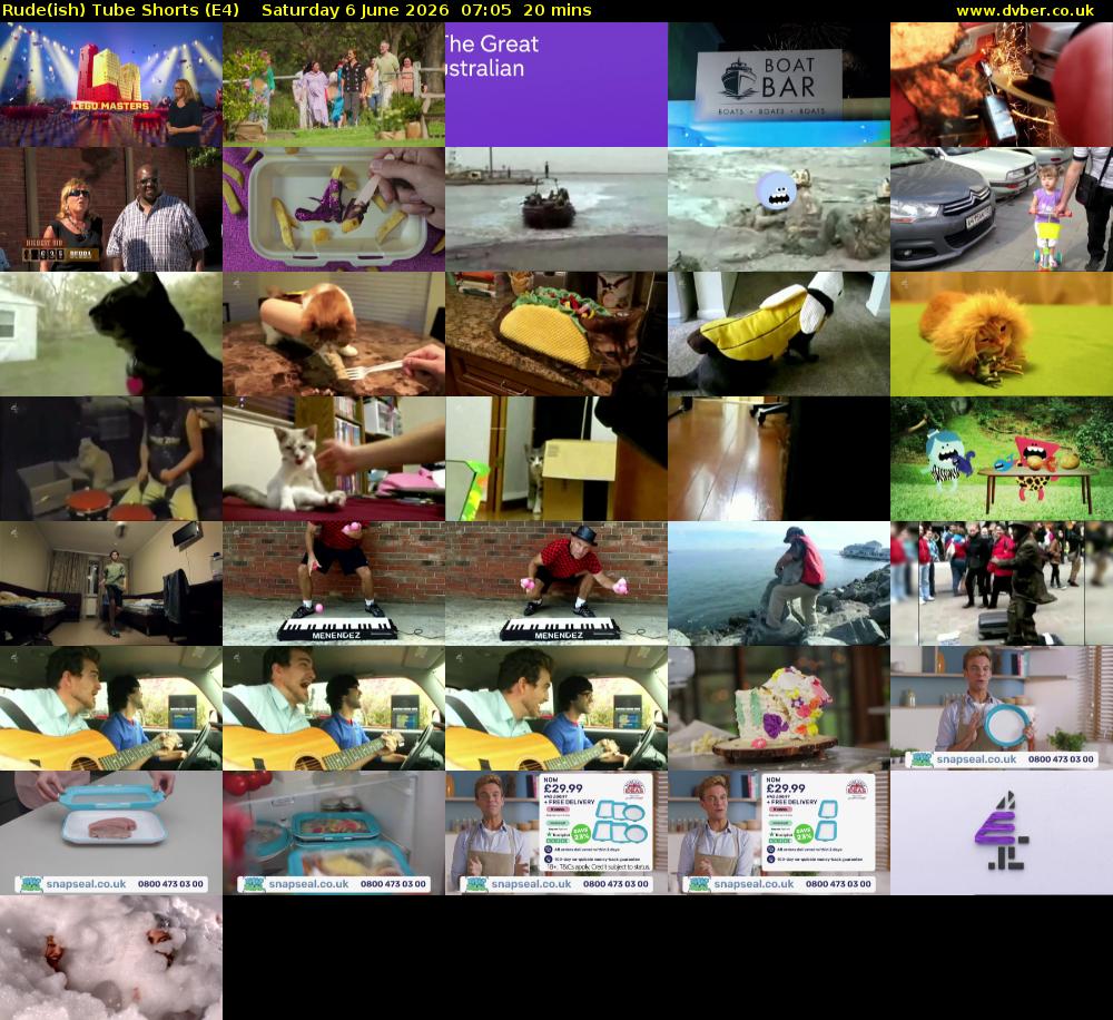 Rude(ish) Tube Shorts (E4) Saturday 6 June 2026 07:05 - 07:25