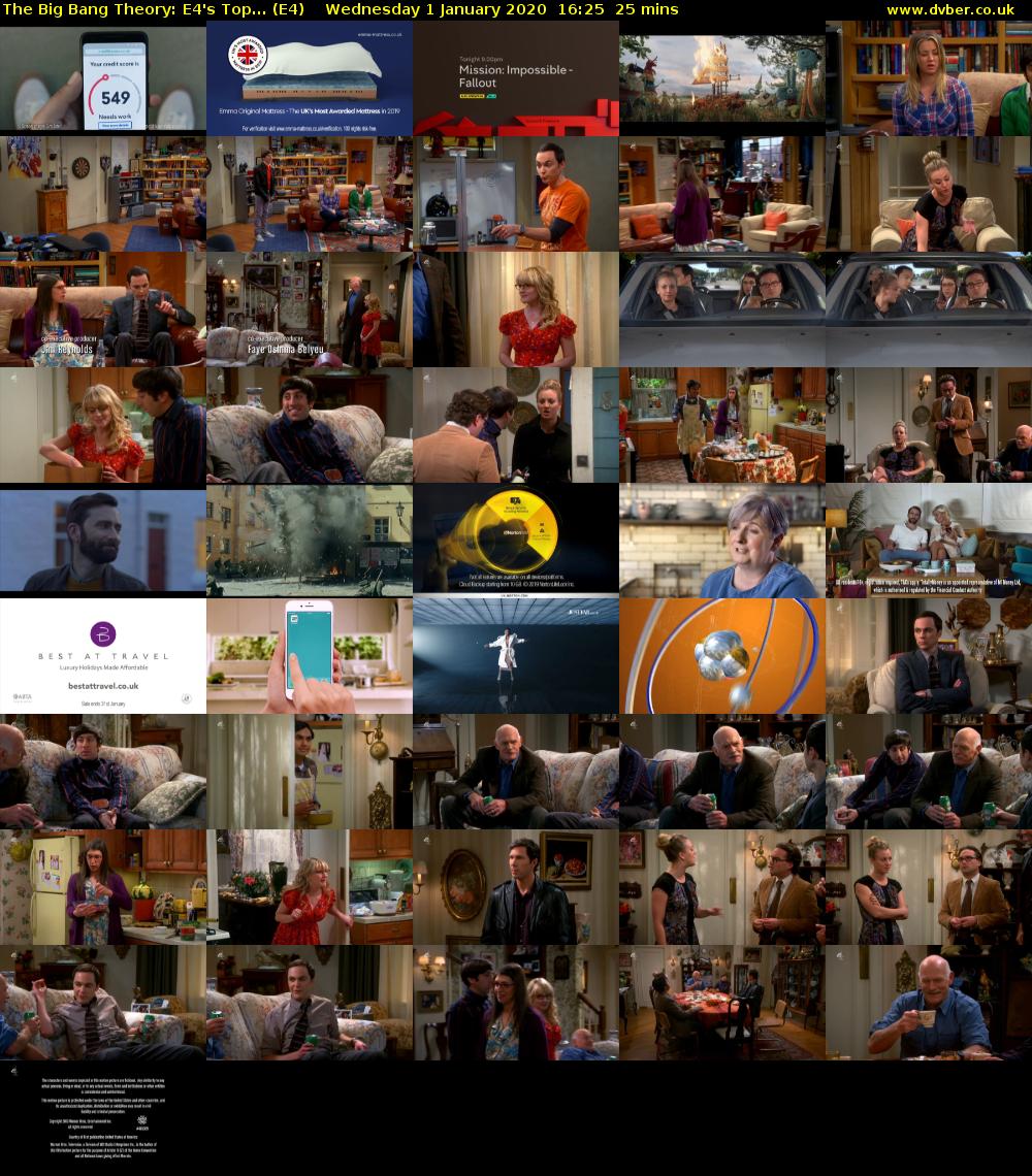 The Big Bang Theory: E4's Top... (E4) Wednesday 1 January 2020 16:25 - 16:50