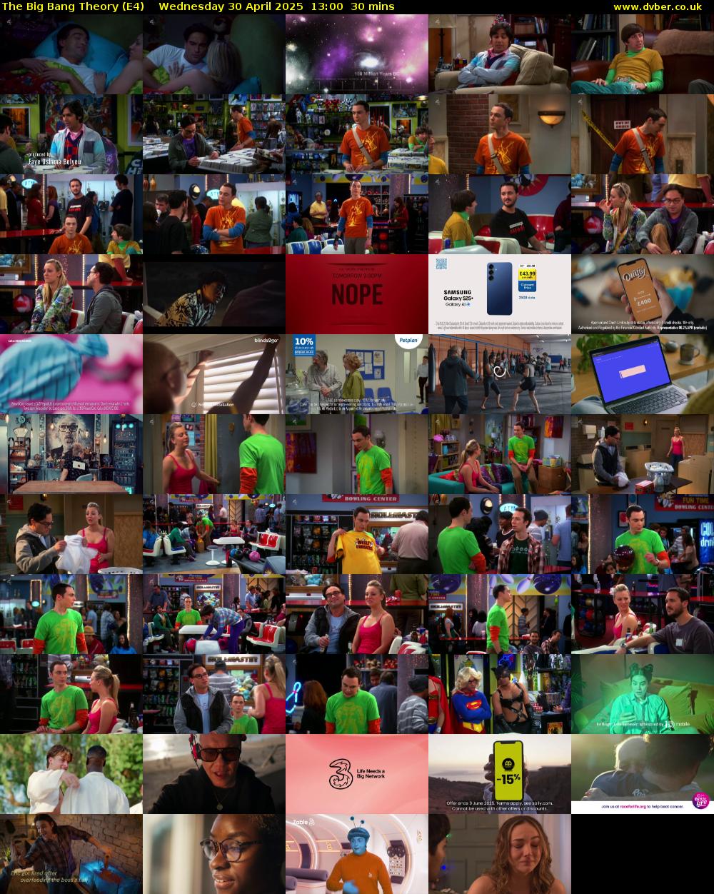 The Big Bang Theory (E4) Wednesday 30 April 2025 13:00 - 13:30