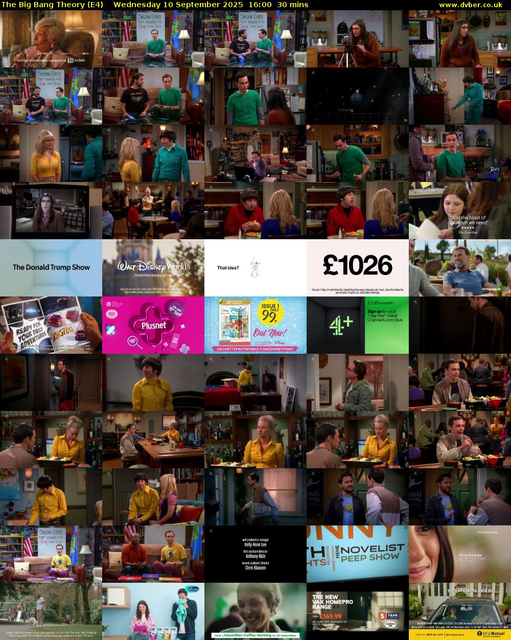 The Big Bang Theory (E4) Wednesday 10 September 2025 16:00 - 16:30