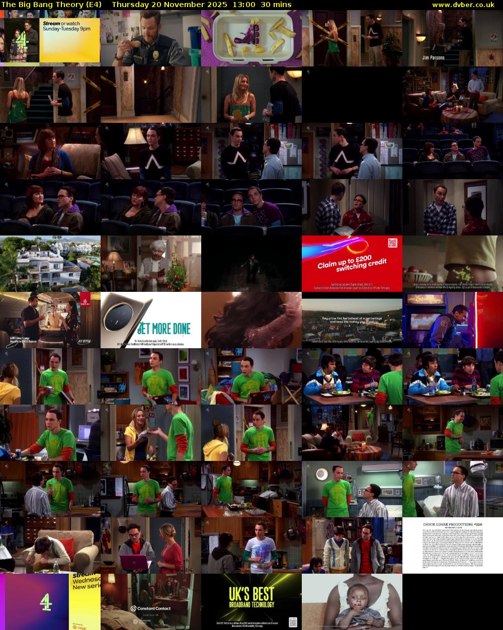 The Big Bang Theory (E4) Thursday 20 November 2025 13:00 - 13:30