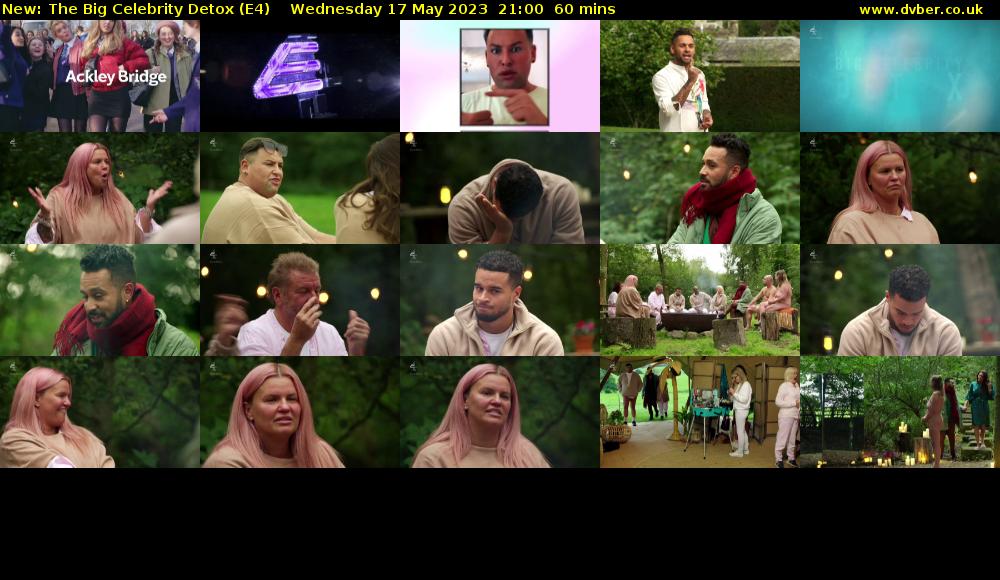 The Big Celebrity Detox (E4) Wednesday 17 May 2023 21:00 - 22:00