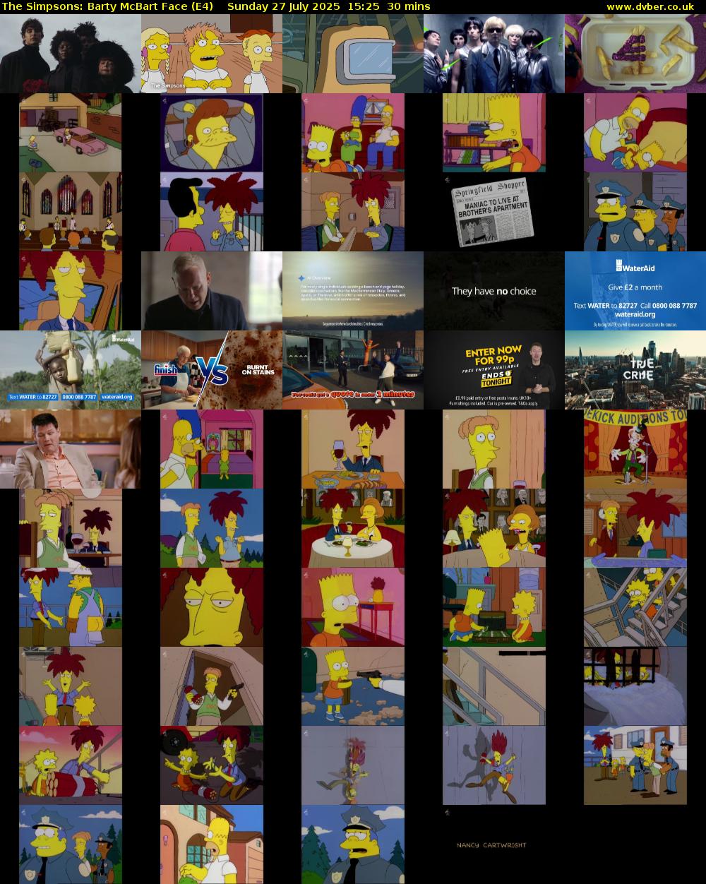 The Simpsons: Barty McBart Face (E4) Sunday 27 July 2025 15:25 - 15:55