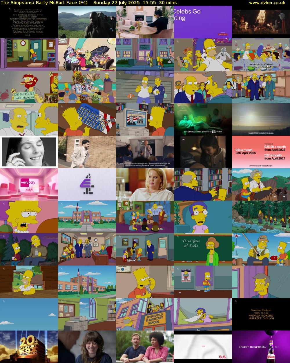 The Simpsons: Barty McBart Face (E4) Sunday 27 July 2025 15:55 - 16:25