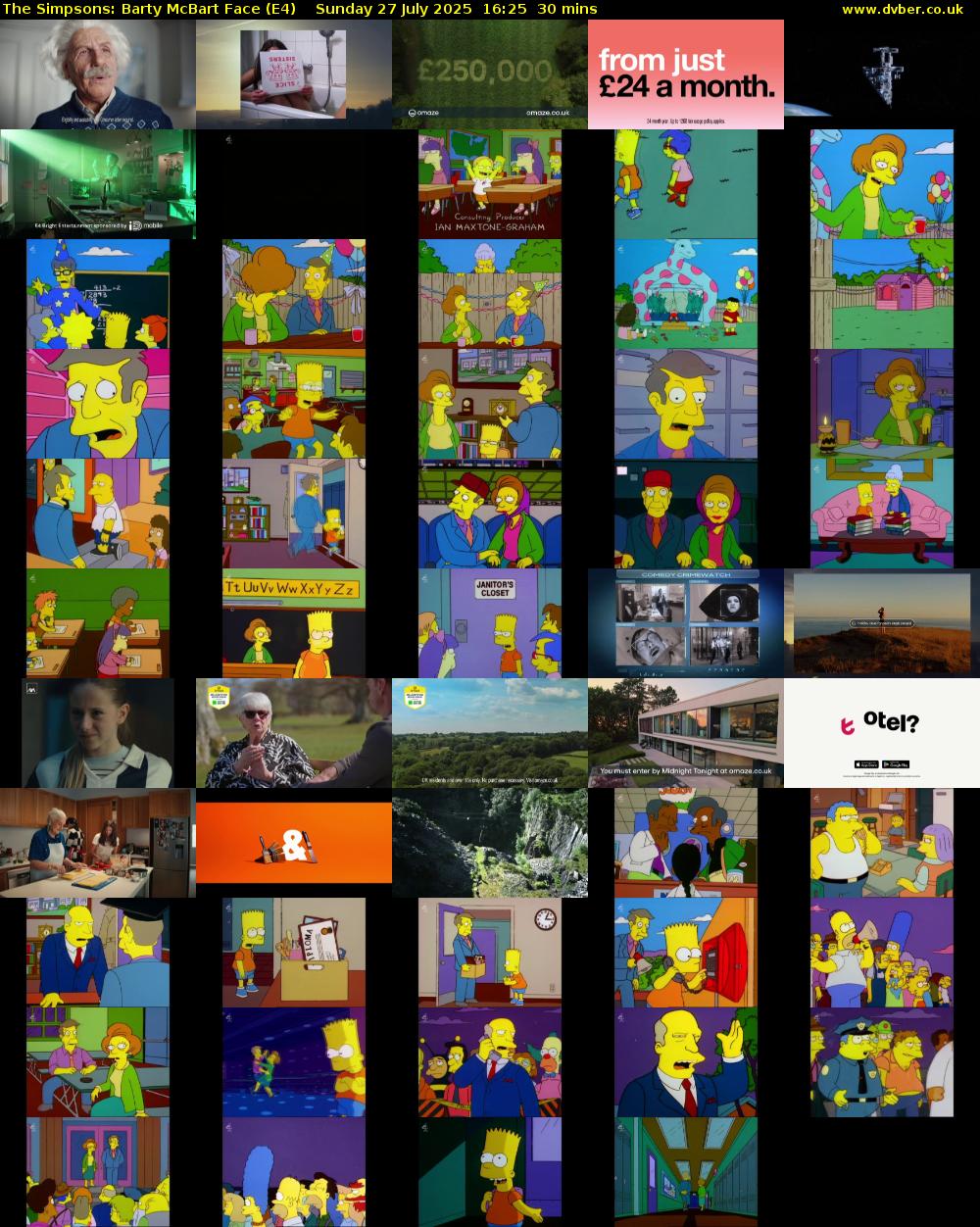 The Simpsons: Barty McBart Face (E4) Sunday 27 July 2025 16:25 - 16:55