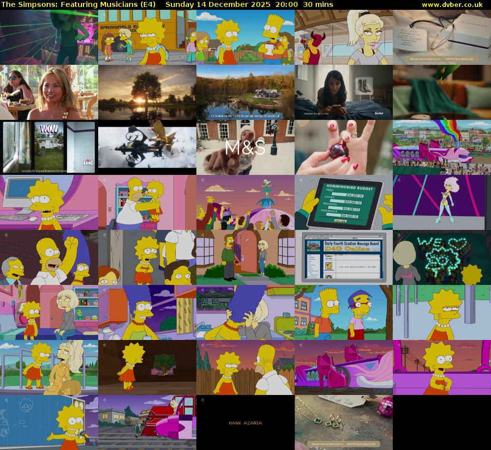 The Simpsons: Featuring Musicians (E4) Sunday 14 December 2025 20:00 - 20:30