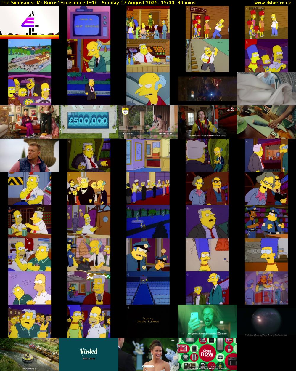 The Simpsons: Mr Burns' Excellence (E4) Sunday 17 August 2025 15:00 - 15:30