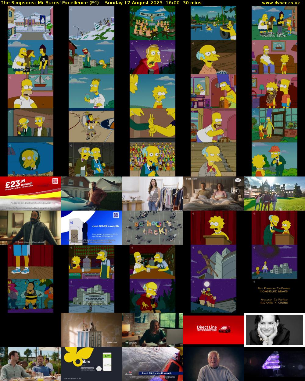 The Simpsons: Mr Burns' Excellence (E4) Sunday 17 August 2025 16:00 - 16:30