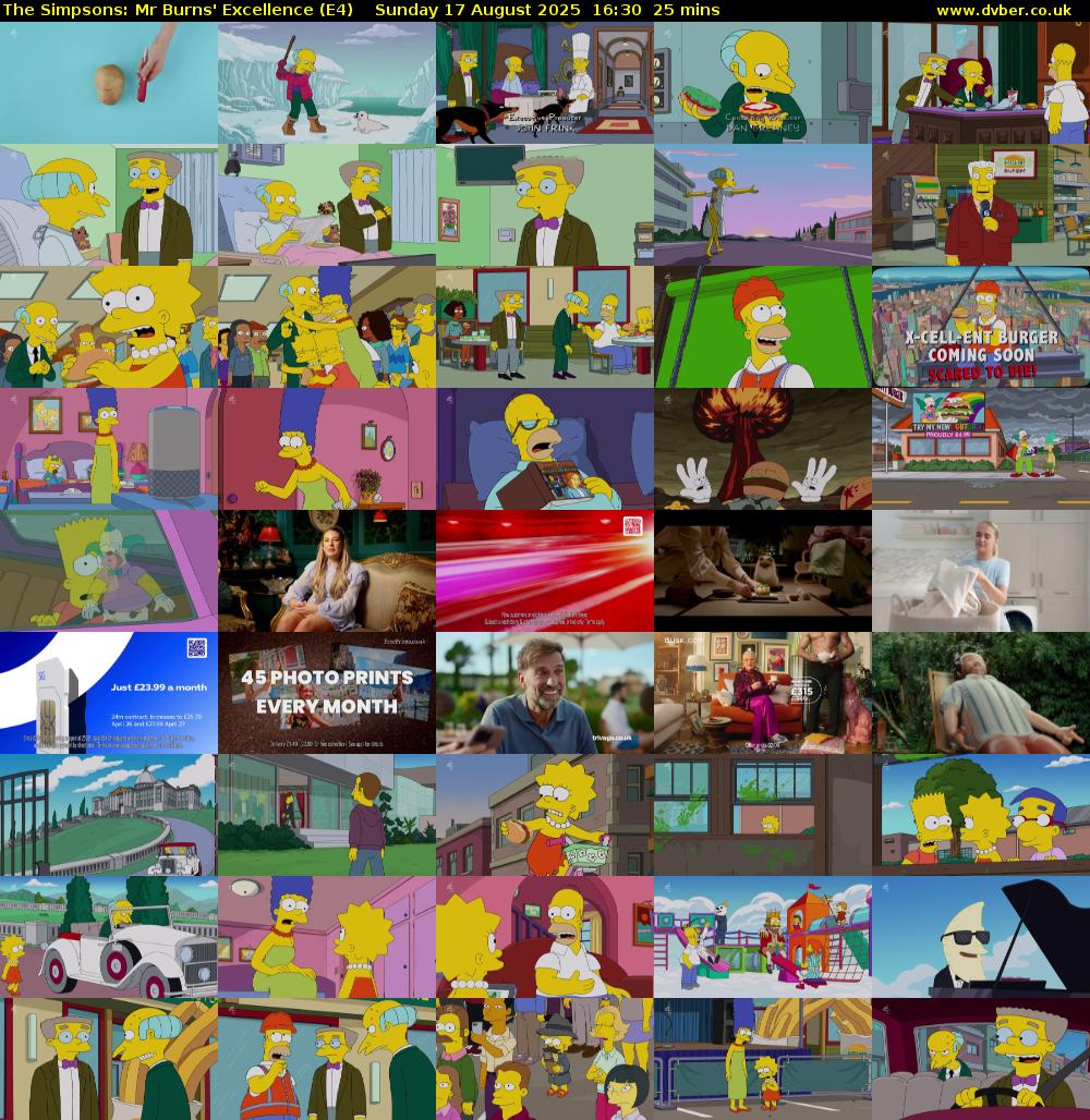 The Simpsons: Mr Burns' Excellence (E4) Sunday 17 August 2025 16:30 - 16:55