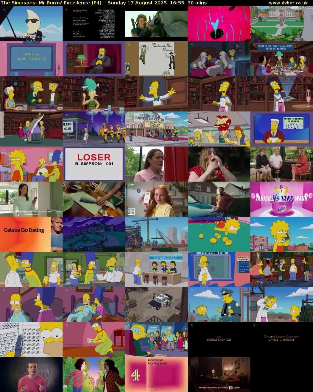 The Simpsons: Mr Burns' Excellence (E4) Sunday 17 August 2025 16:55 - 17:25