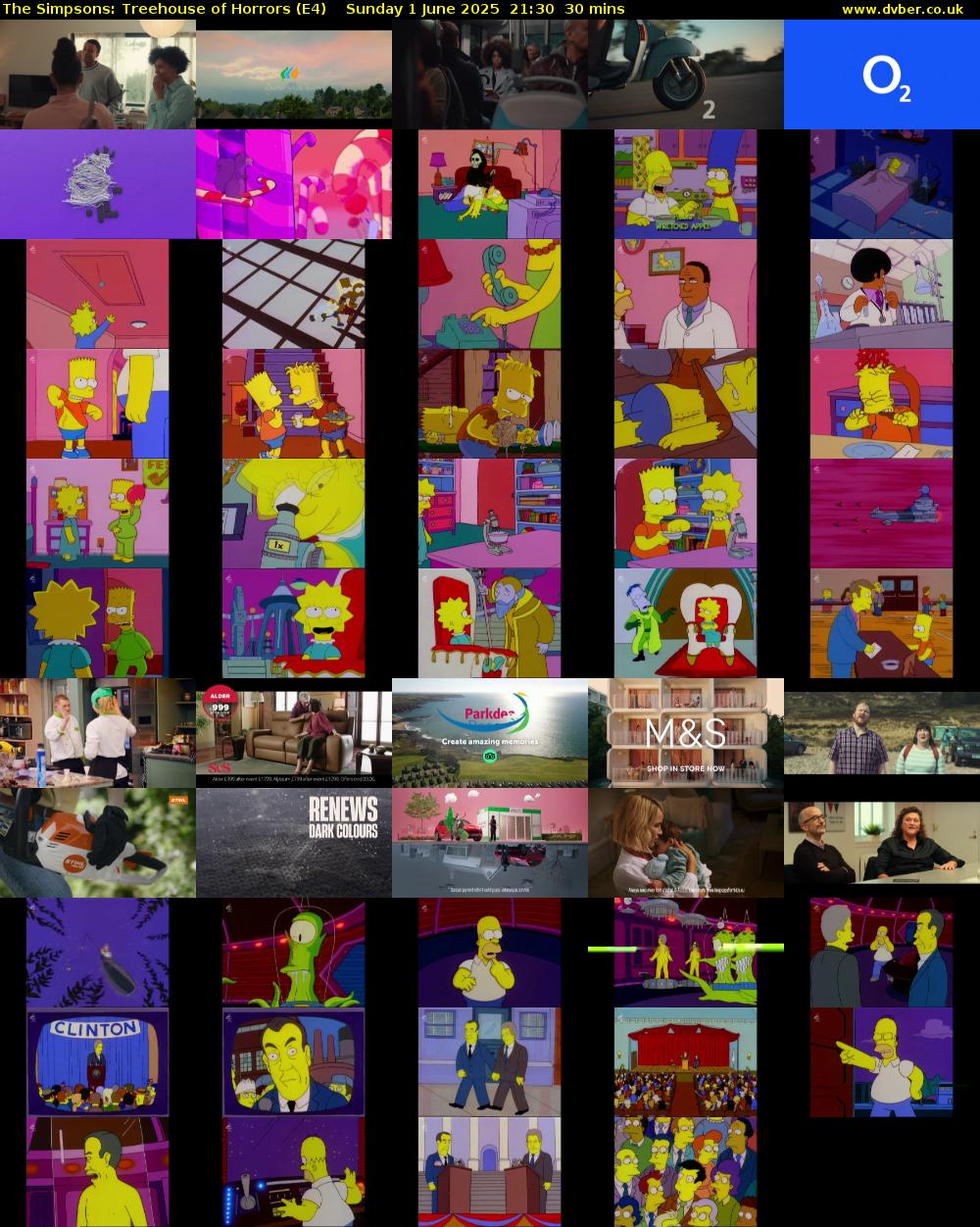 The Simpsons: Treehouse of Horrors (E4) Sunday 1 June 2025 21:30 - 22:00