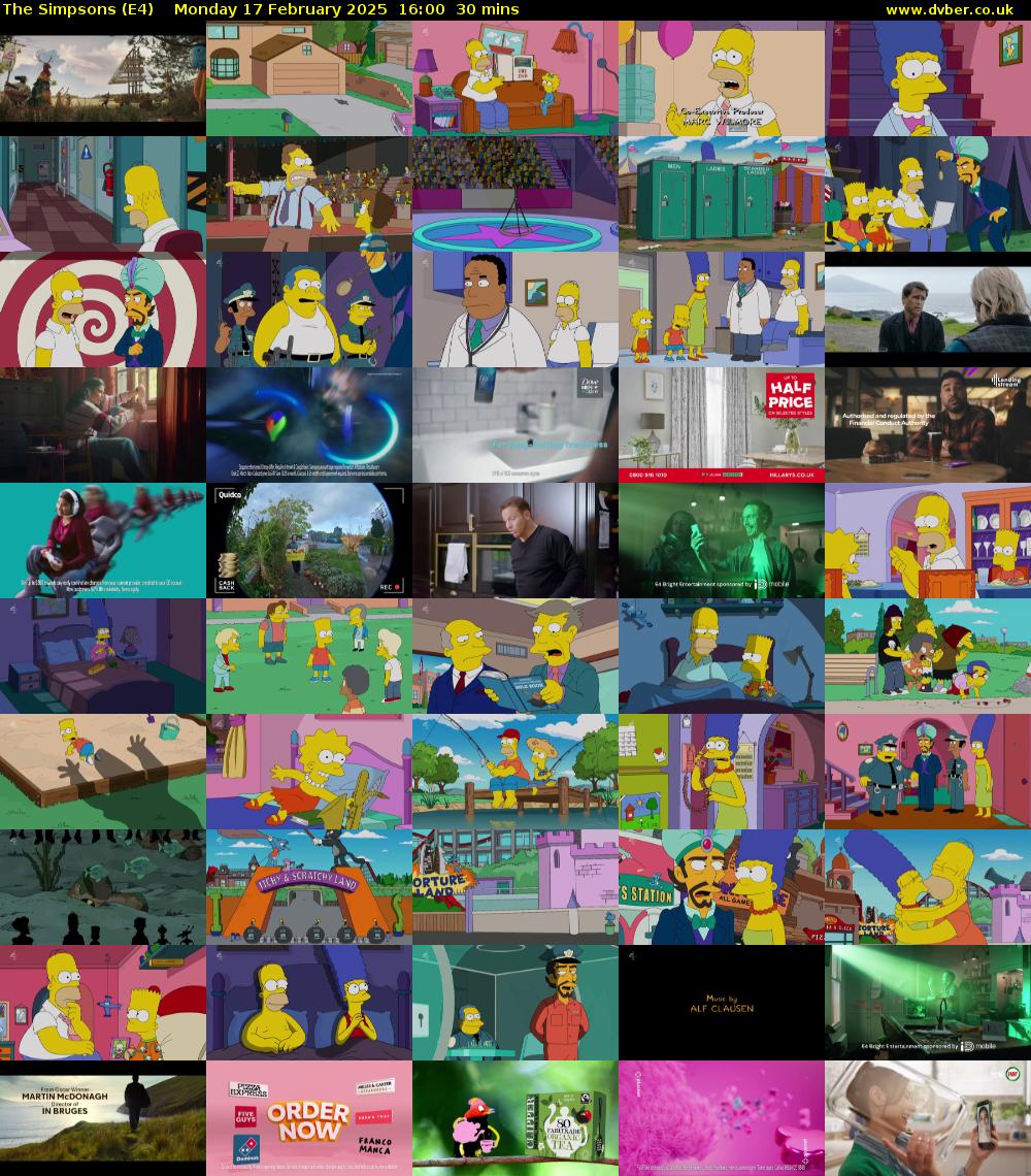 The Simpsons (E4) Monday 17 February 2025 16:00 - 16:30