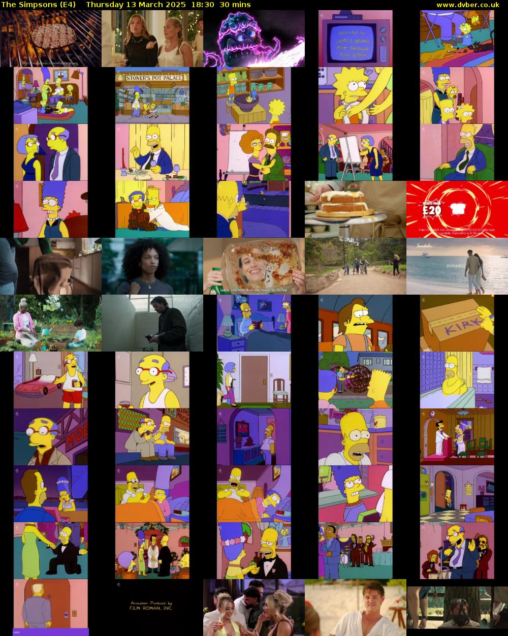 The Simpsons (E4) Thursday 13 March 2025 18:30 - 19:00