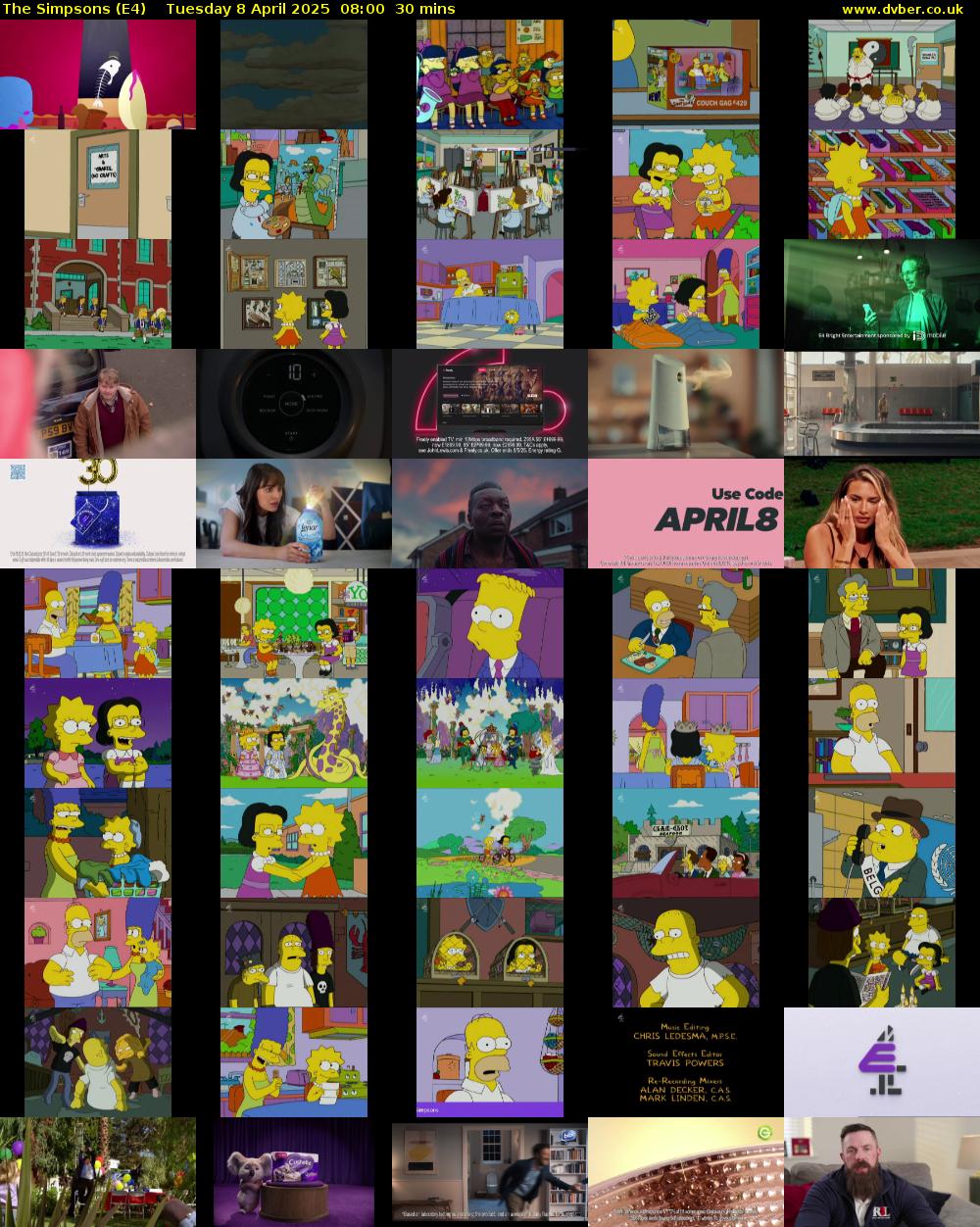 The Simpsons (E4) Tuesday 8 April 2025 08:00 - 08:30
