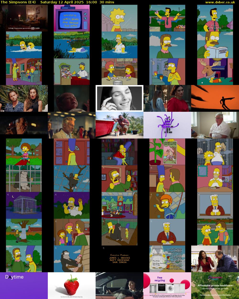 The Simpsons (E4) Saturday 12 April 2025 16:00 - 16:30
