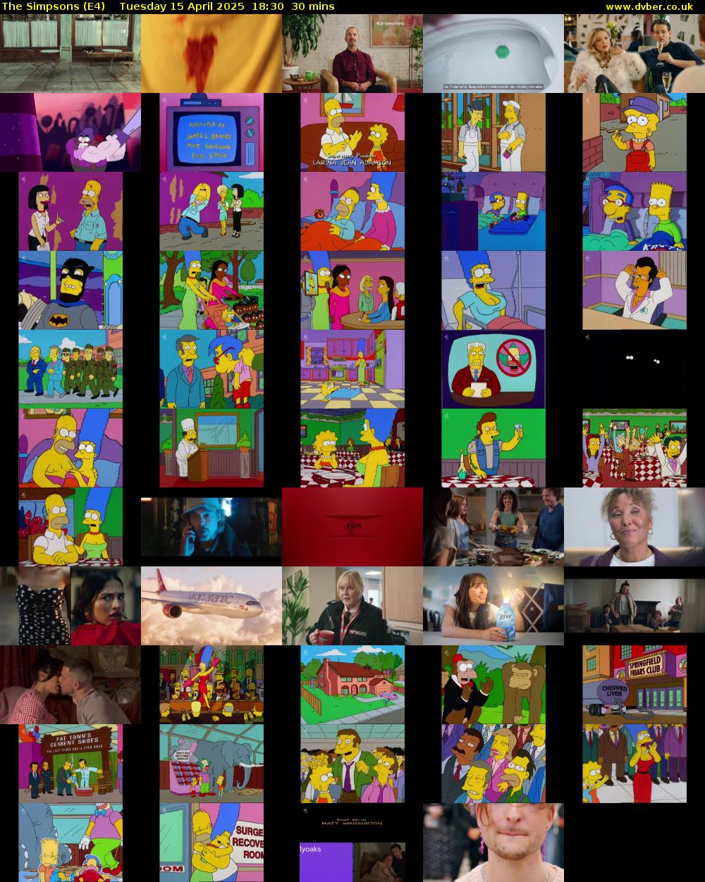 The Simpsons (E4) Tuesday 15 April 2025 18:30 - 19:00