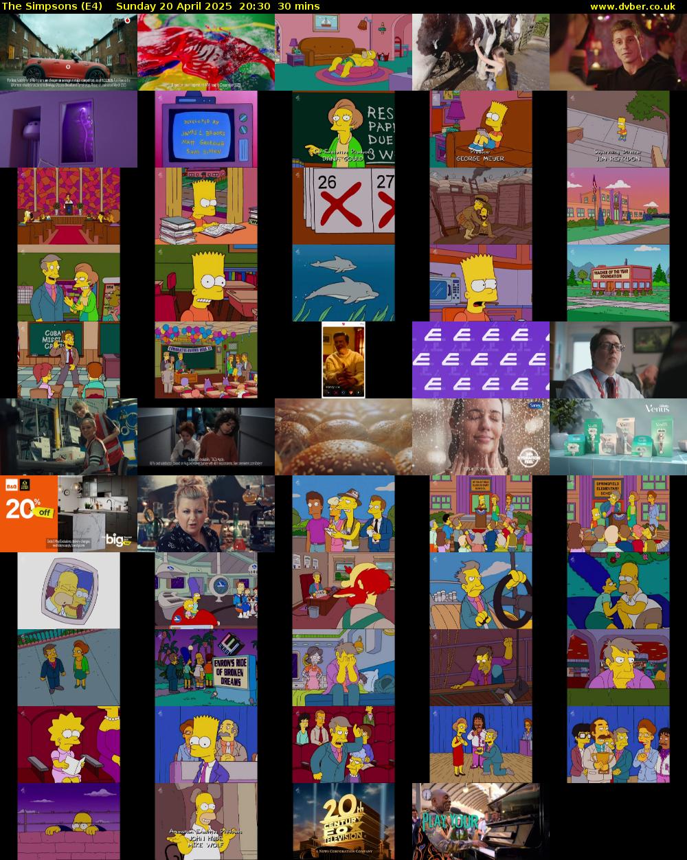 The Simpsons (E4) Sunday 20 April 2025 20:30 - 21:00