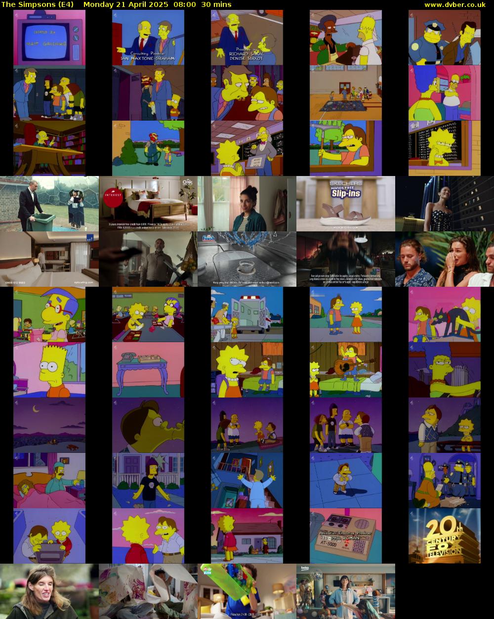 The Simpsons (E4) Monday 21 April 2025 08:00 - 08:30