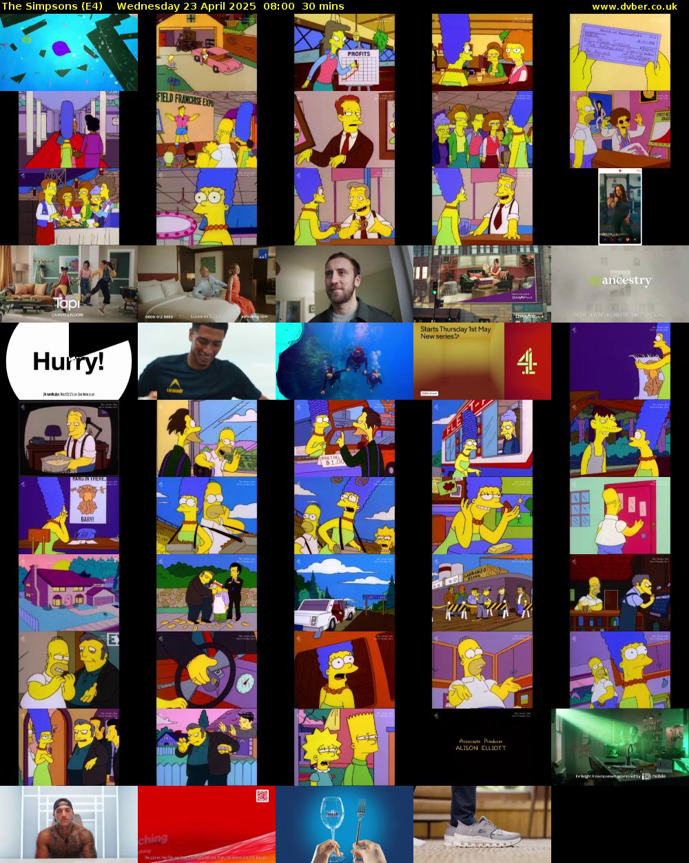 The Simpsons (E4) Wednesday 23 April 2025 08:00 - 08:30