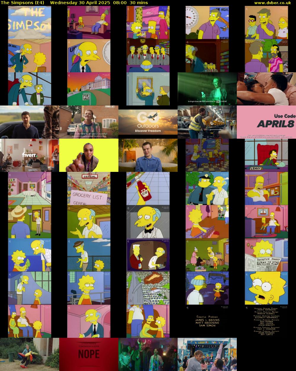 The Simpsons (E4) Wednesday 30 April 2025 08:00 - 08:30