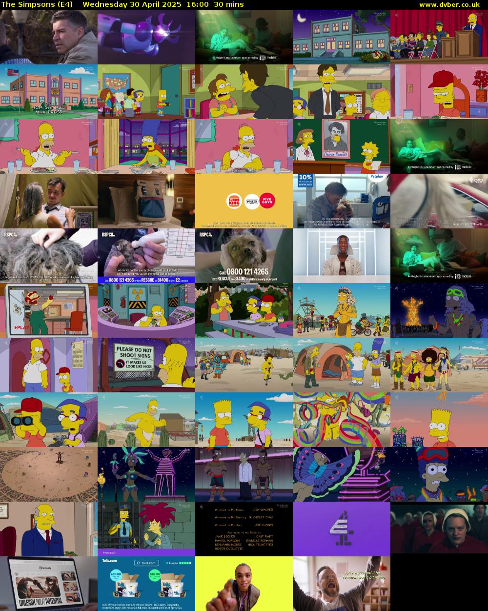 The Simpsons (E4) Wednesday 30 April 2025 16:00 - 16:30