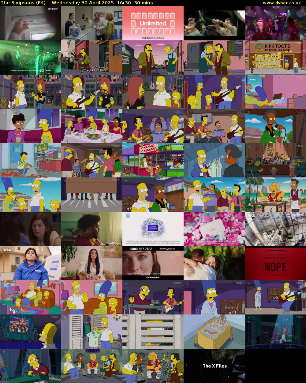 The Simpsons (E4) Wednesday 30 April 2025 16:30 - 17:00