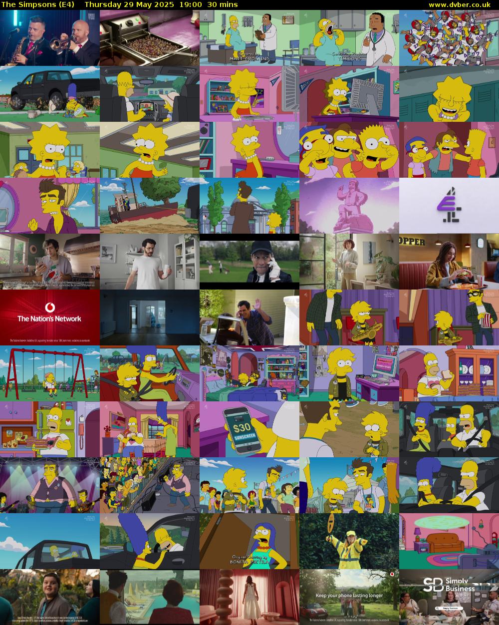The Simpsons (E4) Thursday 29 May 2025 19:00 - 19:30