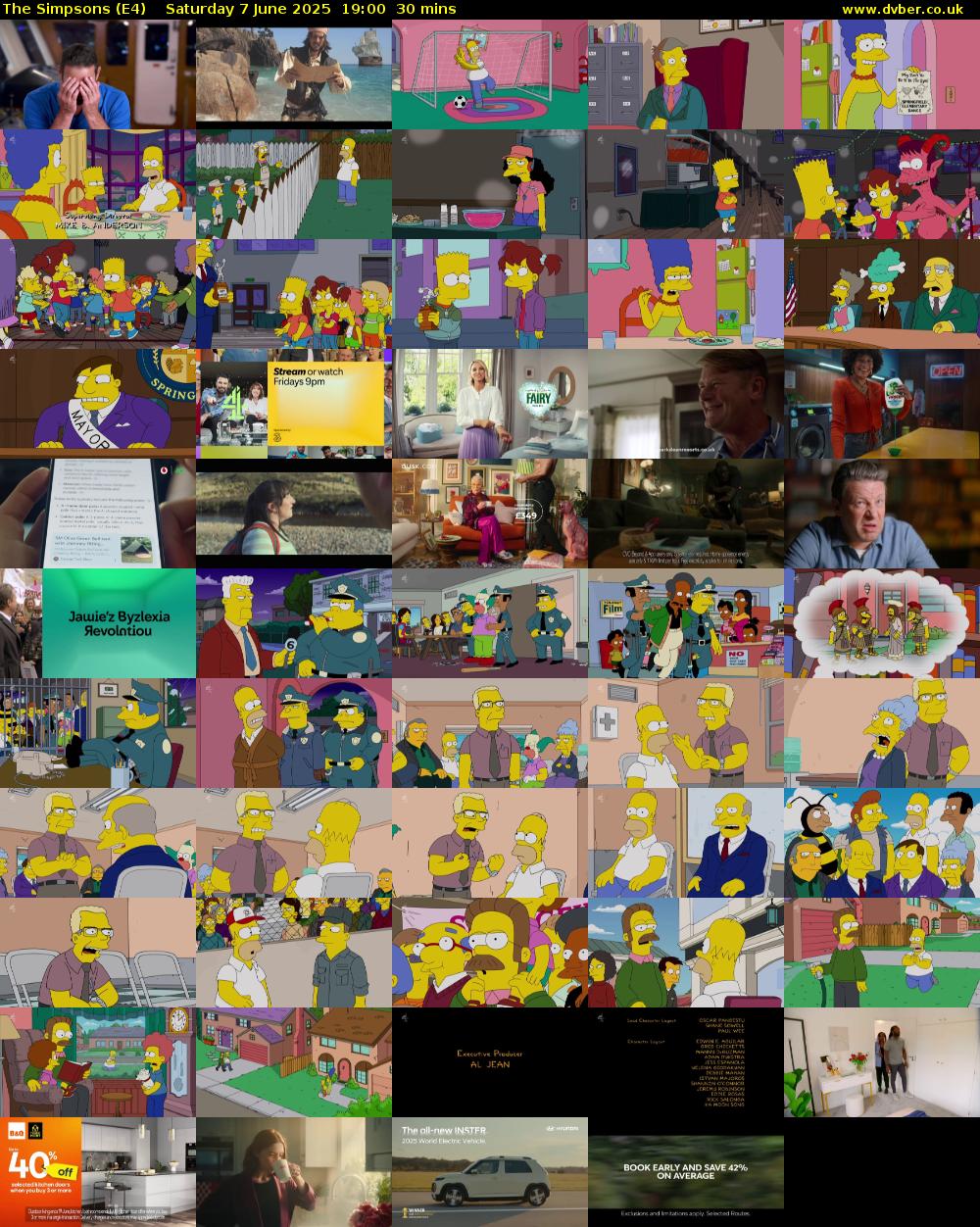 The Simpsons (E4) Saturday 7 June 2025 19:00 - 19:30