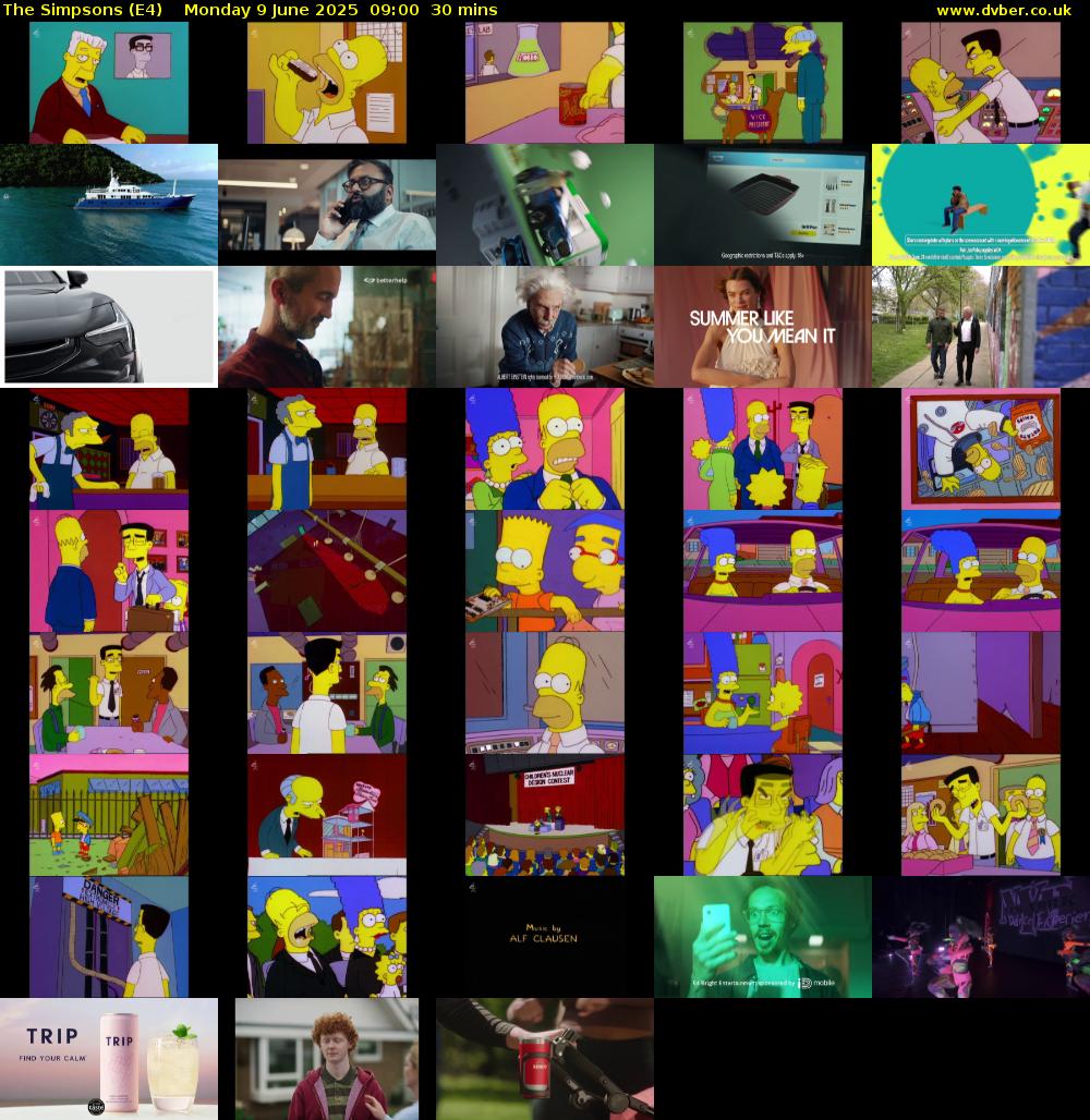 The Simpsons (E4) Monday 9 June 2025 09:00 - 09:30