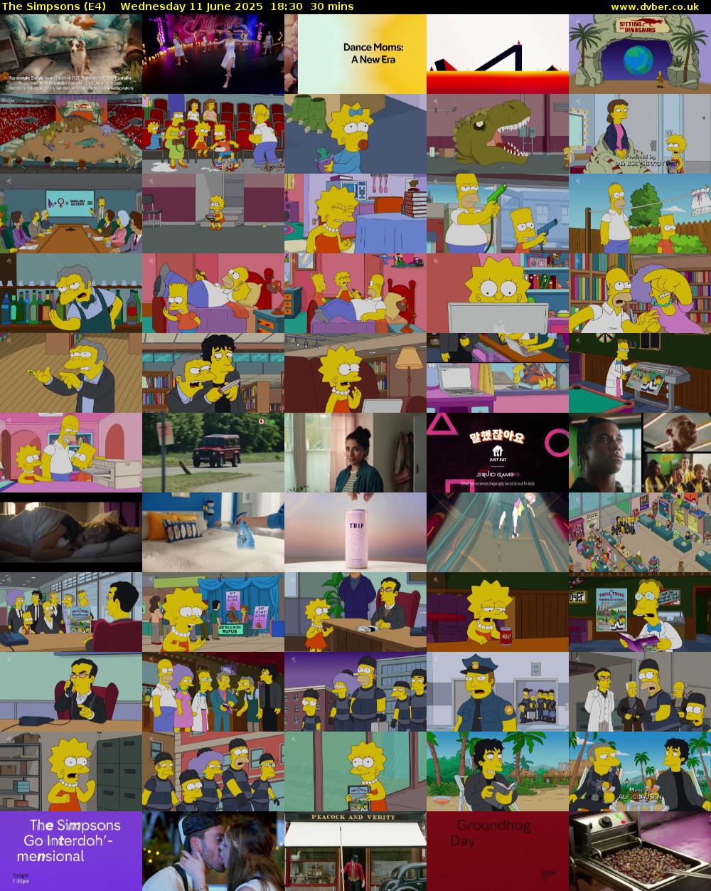 The Simpsons (E4) Wednesday 11 June 2025 18:30 - 19:00
