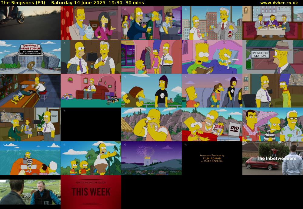The Simpsons (E4) Saturday 14 June 2025 19:30 - 20:00