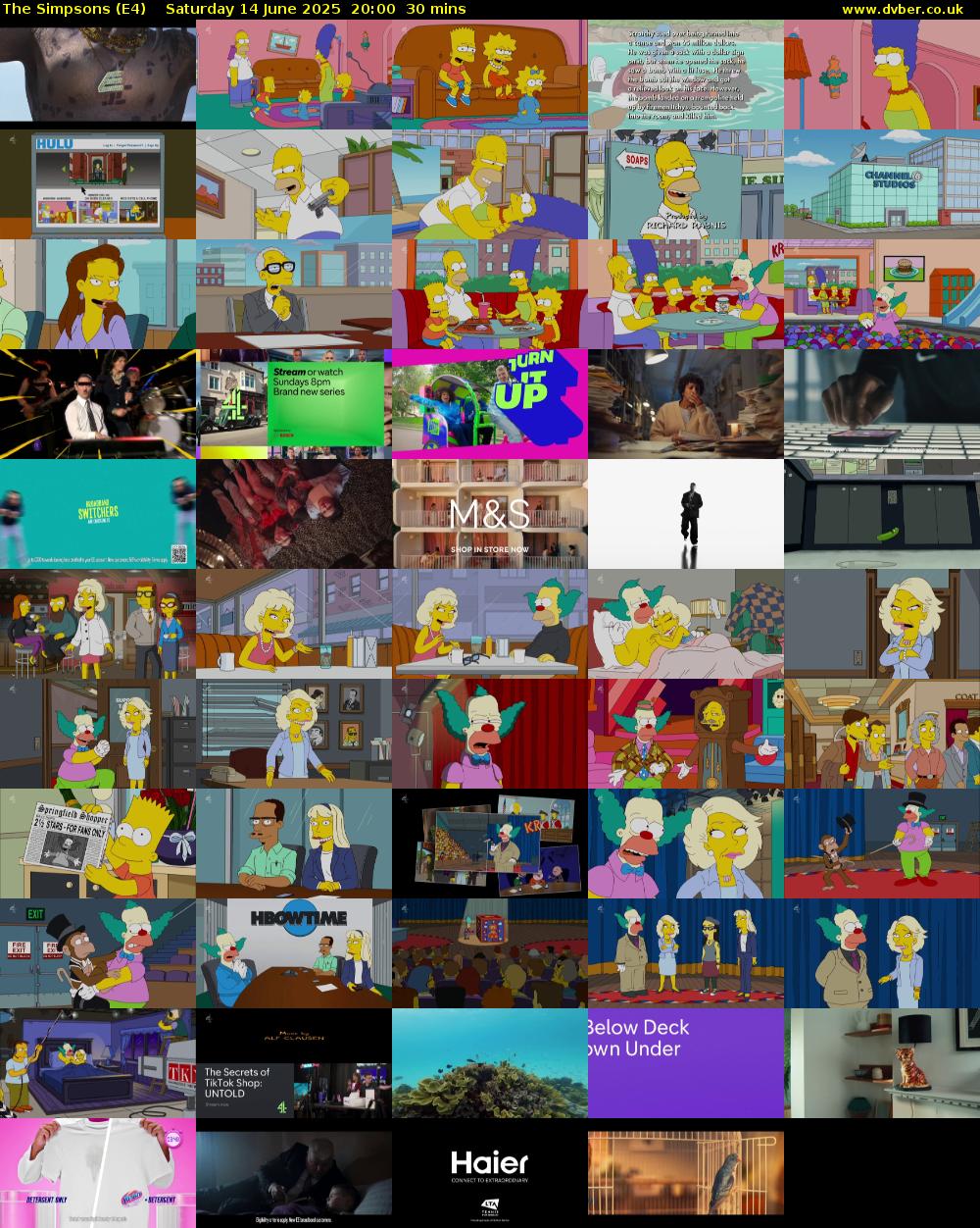 The Simpsons (E4) Saturday 14 June 2025 20:00 - 20:30