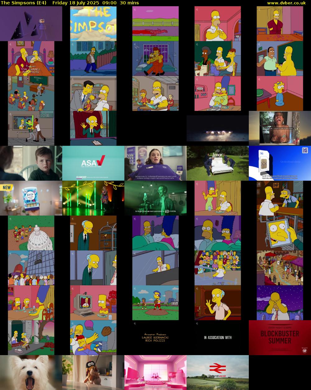 The Simpsons (E4) Friday 18 July 2025 09:00 - 09:30