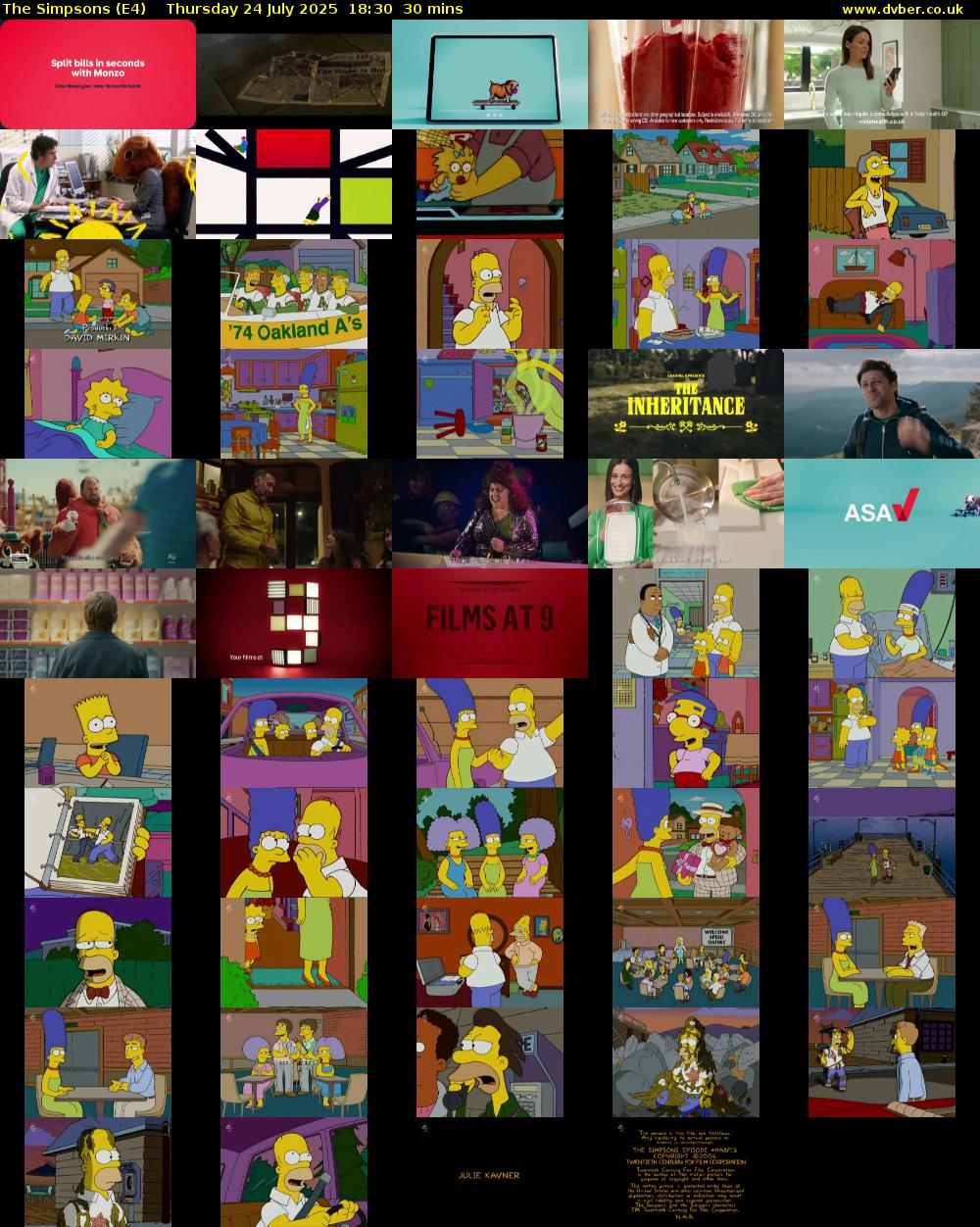 The Simpsons (E4) Thursday 24 July 2025 18:30 - 19:00