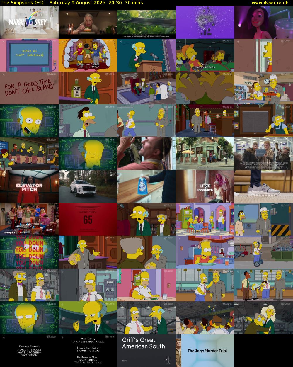The Simpsons (E4) Saturday 9 August 2025 20:30 - 21:00