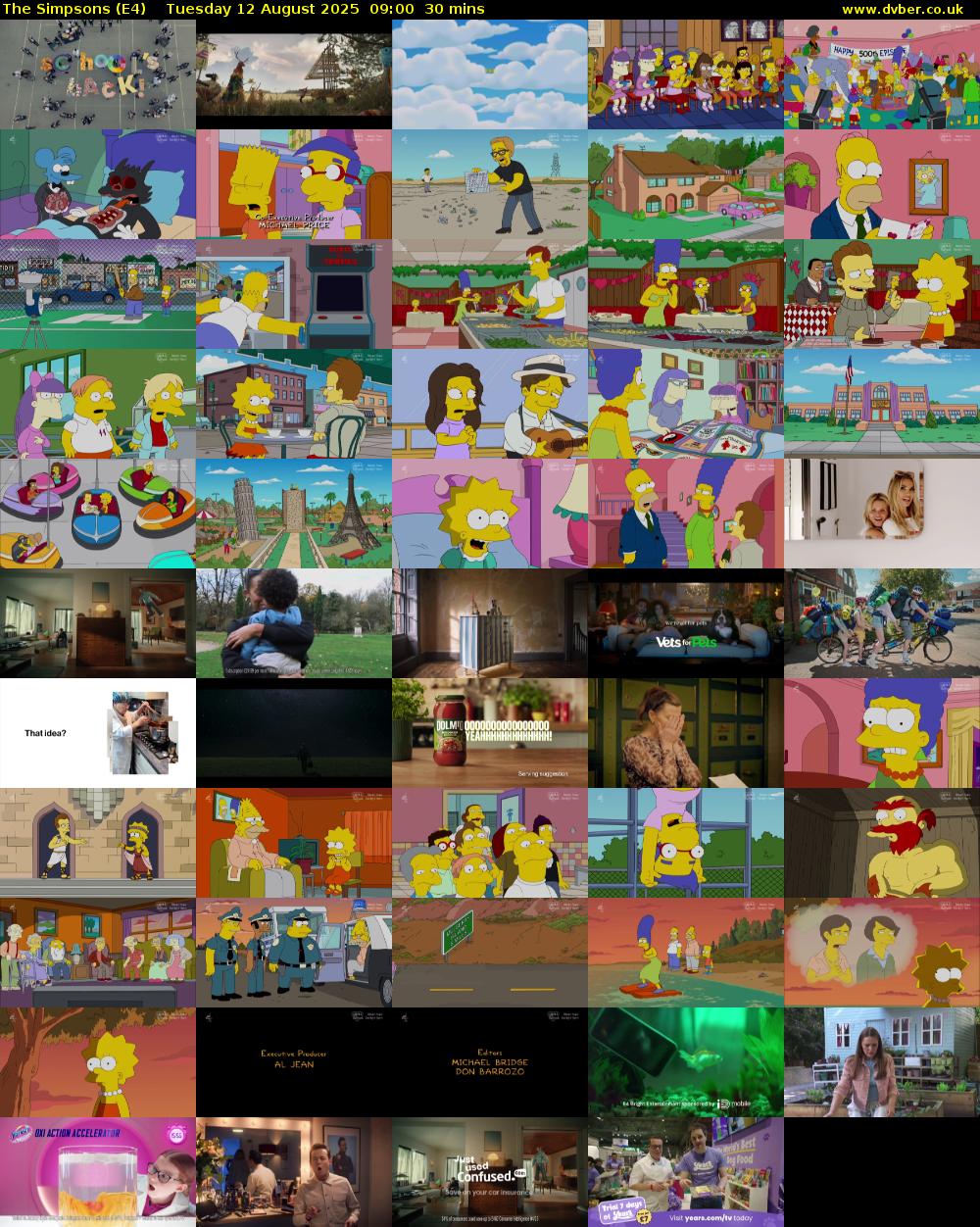 The Simpsons (E4) Tuesday 12 August 2025 09:00 - 09:30