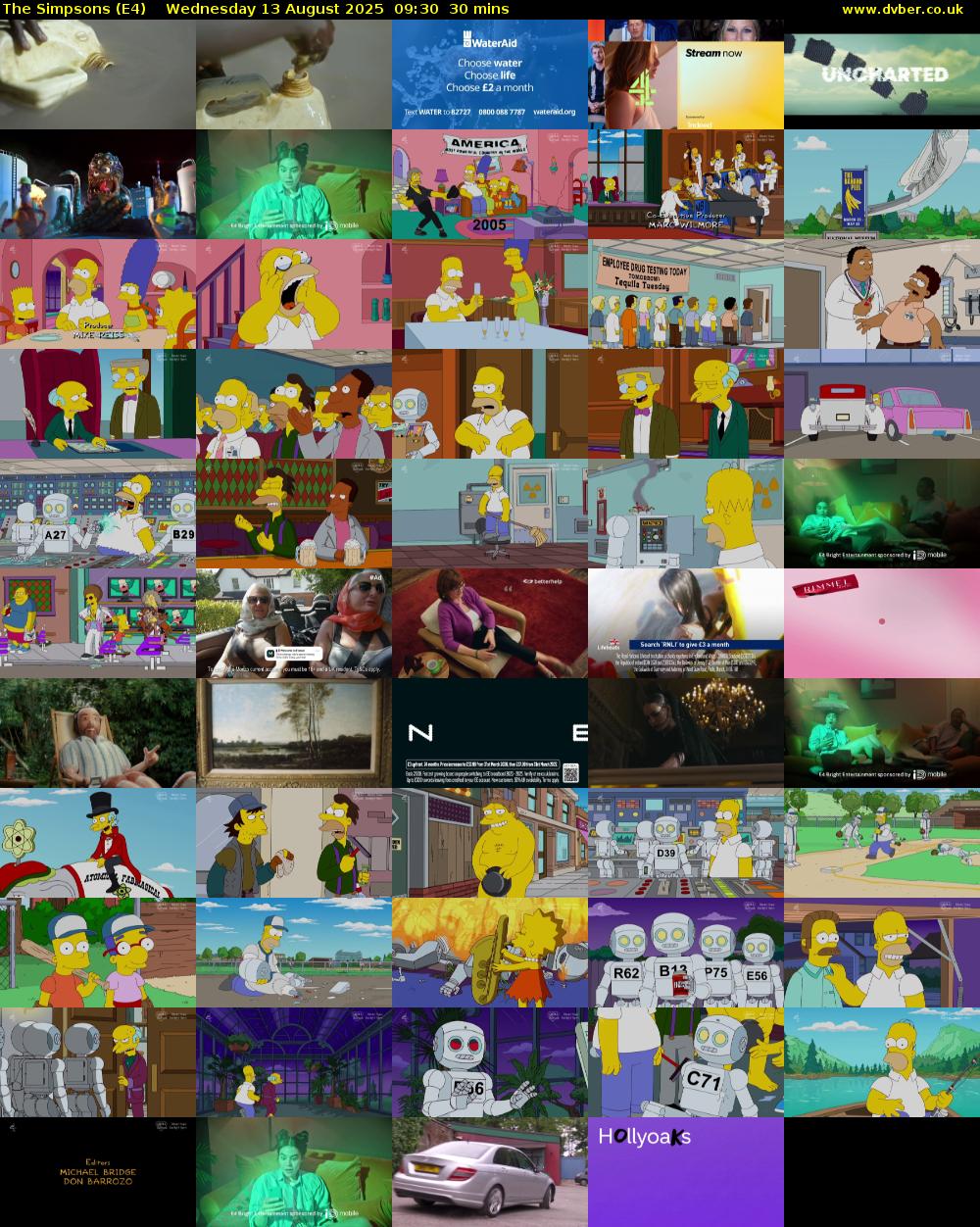 The Simpsons (E4) Wednesday 13 August 2025 09:30 - 10:00